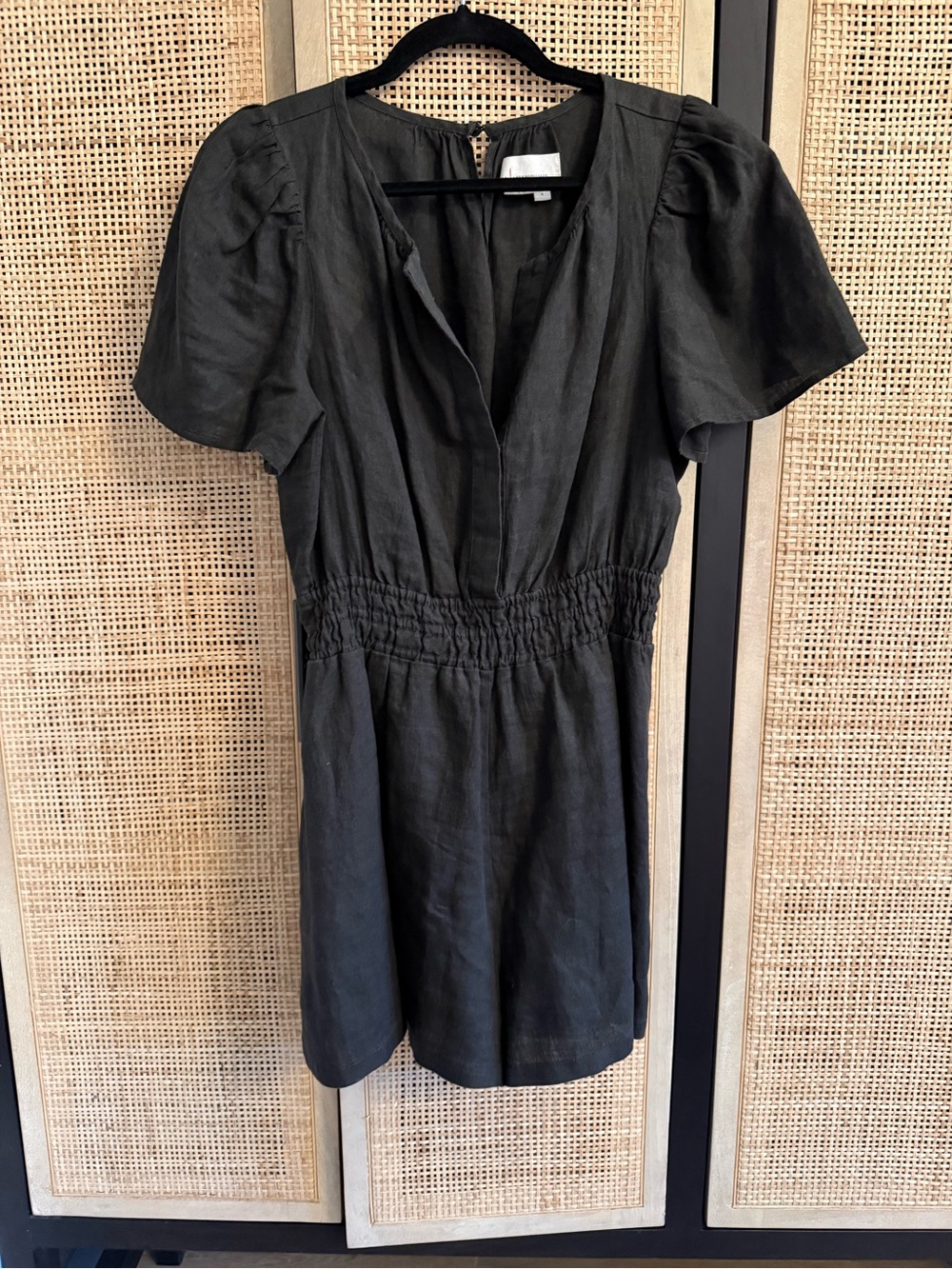 Anthropologie Black Short-Sleeve Smocked-Waist Romper - Picture 1 of 10